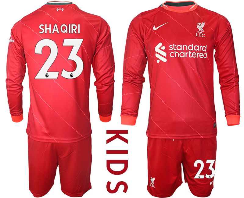 Youth 2021-2022 Club Liverpool home red Long Sleeve #23 Soccer Jersey